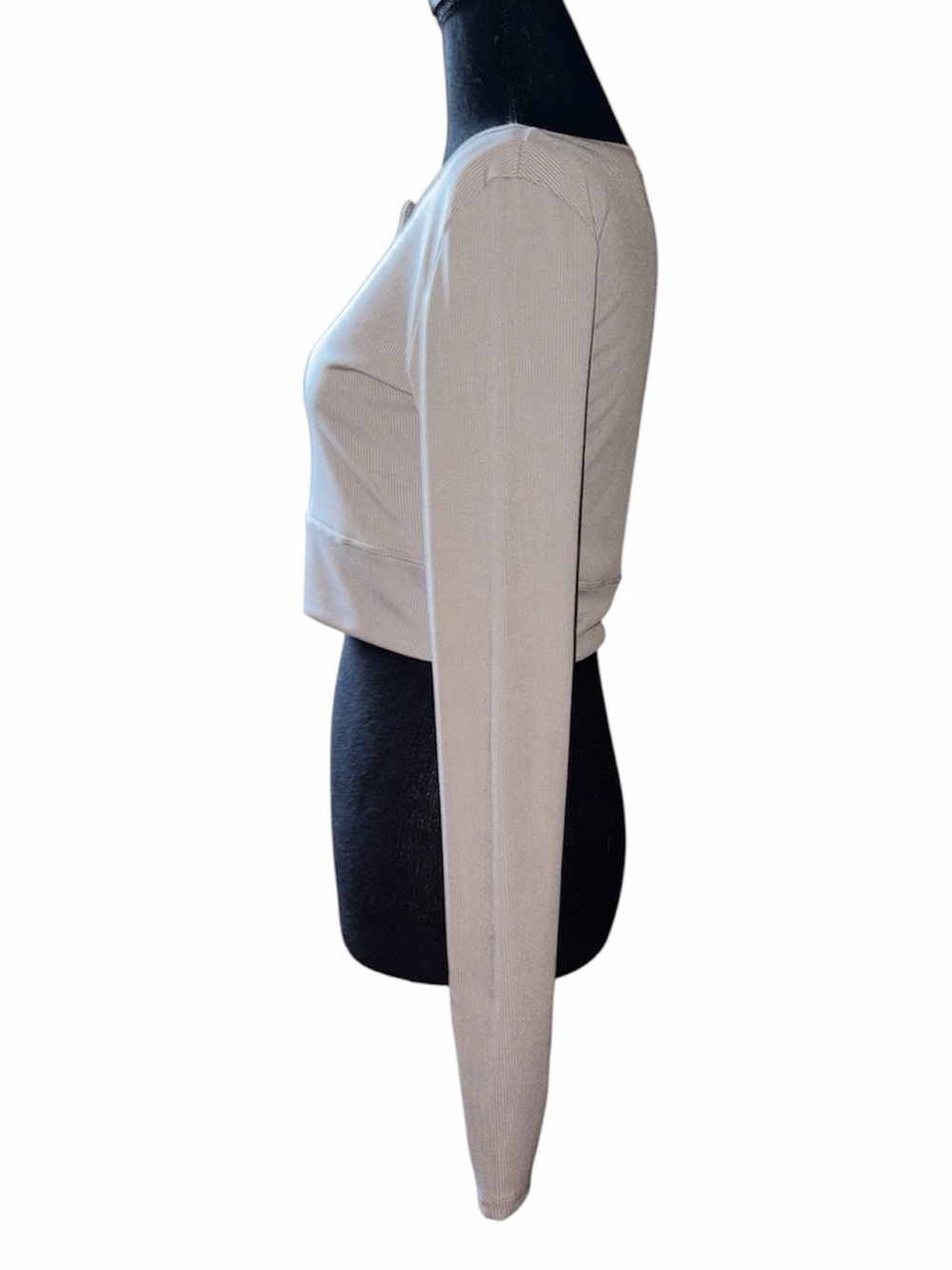Light Grey Ribbed Crop Top — Thumb Loop - Picture 2 of 6